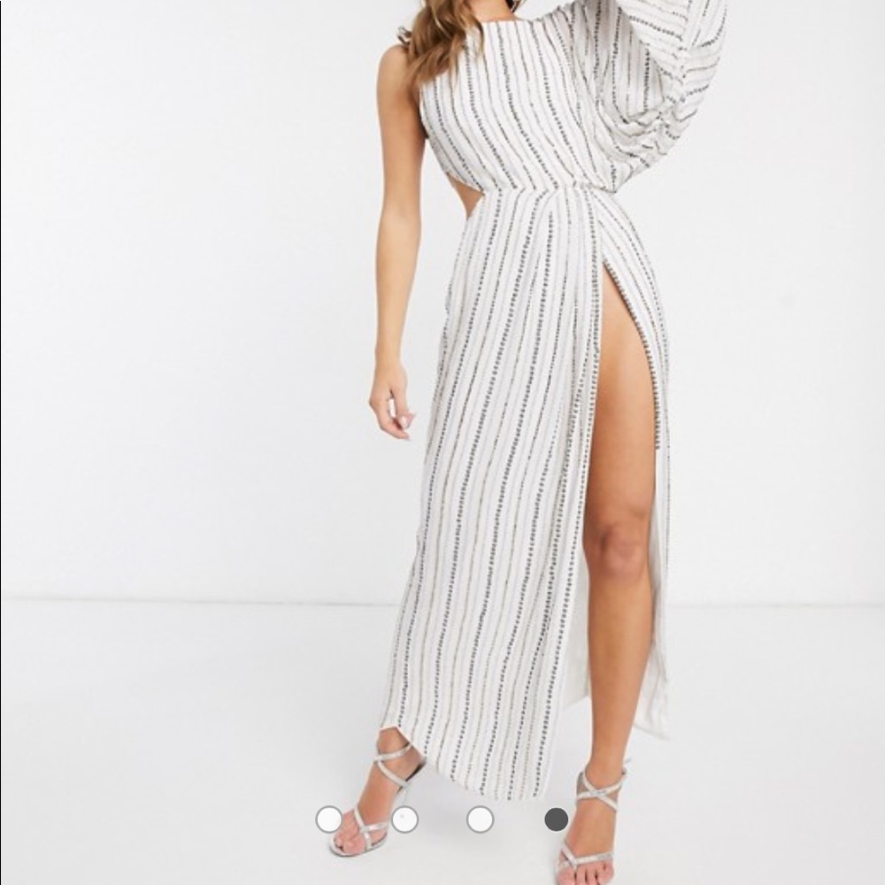 Asos tunic slit dress gold silver drape sleeve